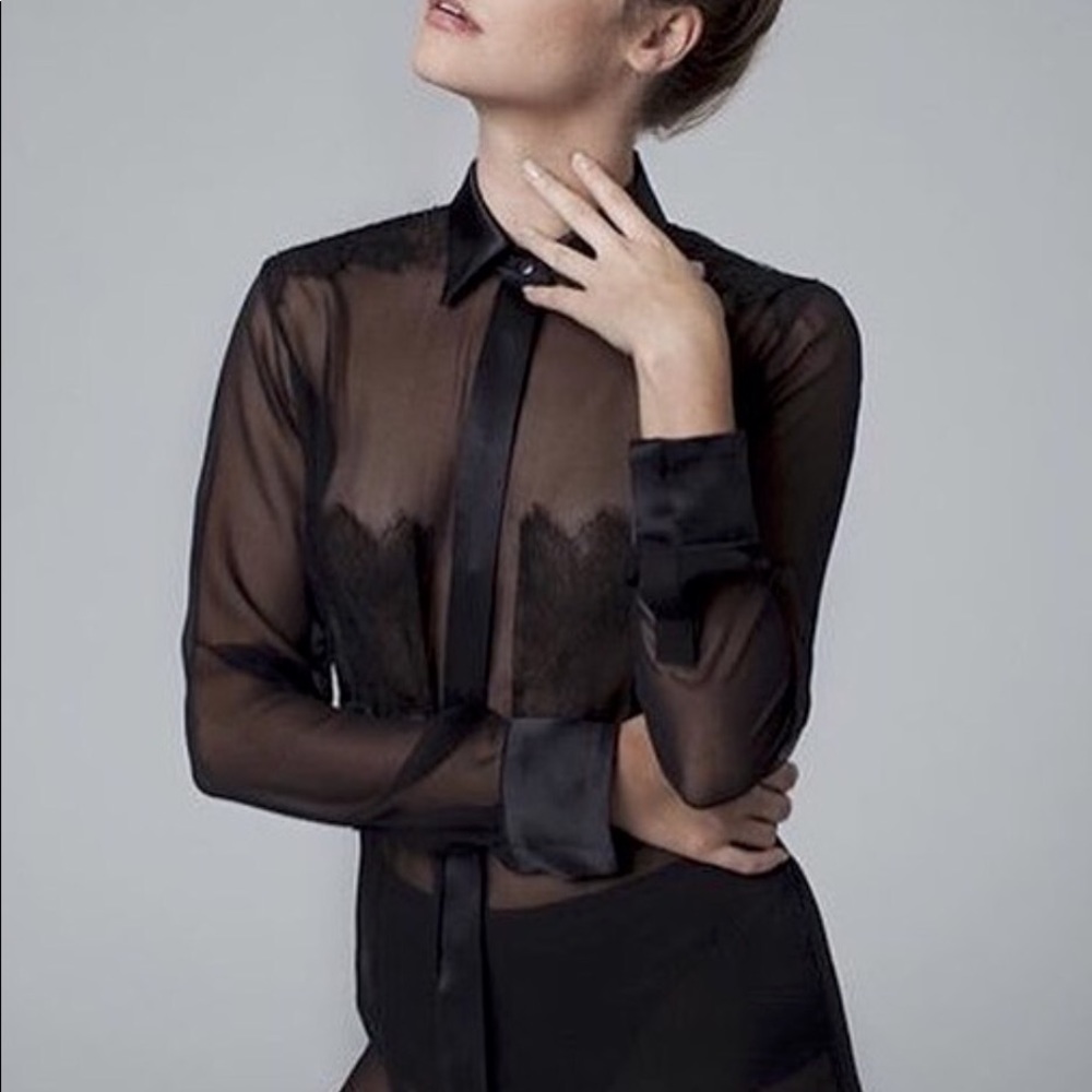 LIMERENCE Black ELODIE SILK BLOUSE WITH LACE